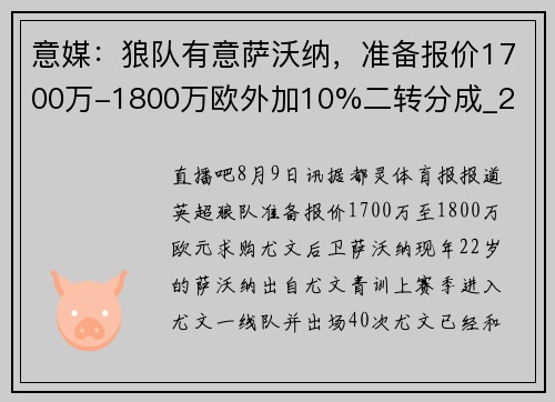 意媒：狼队有意萨沃纳，准备报价1700万-1800万欧外加10%二转分成_2